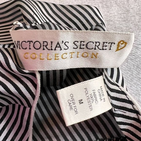 Victoria's Secret Black/White Striped Long Sleeve Silk Like Pajama Set-M - Picture 5 of 16